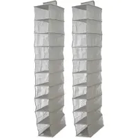 Kipit Kledingkast organizer - 2x - 10 vaks - grijs - 15 x 28 x 118 cm - ruimtebesparend/hangend