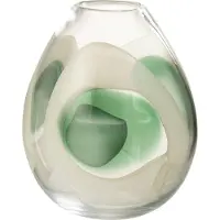 J-Line vaas Livy - glas - groen/wit/transparant - medium - Ø 20.5 cm