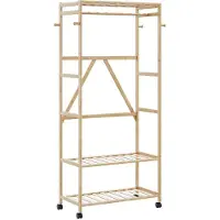 vidaXL Kledingrek met schappen en wielen 90x40x179,5 cm bamboe