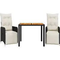 vidaXL 3-delige tuin-bistroset met kussens, zwart, polyrotan