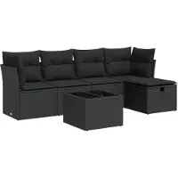 vidaXL 6-delige Loungeset met kussens poly rattan zwart