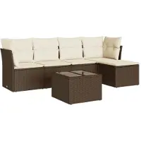 vidaXL 6-delige Loungeset met kussens poly rattan bruin