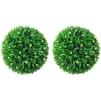 vidaXL - Kunstbuxusballen - met - LED-verlichting - 2 - st - 47 - cm - groen