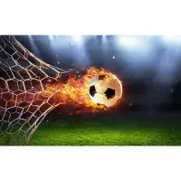 Karo-art 520cm X 318cm - Fotobehang - Voetbal in vlammen, Doelpunt, Kinderkamer, te koop in 11 maten, incl behanglijm