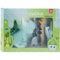 La Cucina Bakset voor kinderen 10 delig - spuitzak met 5 opzetstukken - cakevorm - spatel en 2 koekjesvormpjes - Dinosaurus - Groen