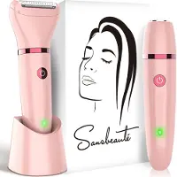 Sansbeauté 2-in-1 Ladyshave Gezicht - Oksels - Benen - Bikinilijn - Scheerapparaat Vrouw - Ontharingsapparaat Electrisch Ontharen - Gezichtsontharing Dames - Trimmer Vrouw - Ladyshaves Bikini - USB Oplaadbaar
