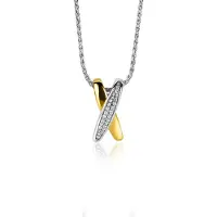 Zinzi zilveren hanger cross-over bicolor met witte zirconia's 18mm ZIH2240 (zonder collier)