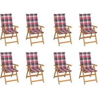 vidaXL Verstelbare klapstoelen met kussens, 8 stuks, massief teakhout