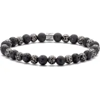 Frank 1967 – Heren Armband – 7FB-0700 Kralen Armband 6mm - Lava Steen - Staal - Rekbaar - 20cm - Zwart