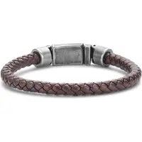 Frank 1967 7FB-0612-20 Leren Armband - Heren - Gevlochten - 6,2 mm Dikte - Stalen Slot - 10,7 mm Breed - Leer - 20 cm - Donker Bruin