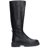 Manfield Zwarte leren hoge croco laarzen | Maat 41