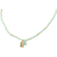 CO88 Collection 8CN-26300 Stalen Ketting met Kralen - Dames - Goudkleurig - 3 mm - Turkoois - 2,5 mm - Steentje - 5 mm - Lengte 38 + 7 cm