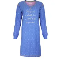 Irresistible Dames Nachthemd - Katoen - Wit Stippen - Blauw - Maat M