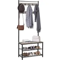 Mazazu MIRA Home - Kapstok met schoenenrek - Garderoberek - Schoenenrek - Garderoberek met schoenenbank - Industrieel - Hout/Metaal - Grijs/Zwart - 175X70x32cm