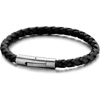 Frank 1967 7FB-0407 Armband staal/leder zwart 6 mm 21 cm