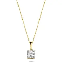 New Bling 9NBG-0236 Gouden Ketting met Hangertje - Dames - Zirkonia - Vierkant - 6 mm - Ankerschakel - 39 + 3 + 3 cm - 14 Karaat - Goud