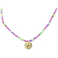 CO88 Collection 8CN-26316 Stalen Ketting met Kralen - Dames - Goudkleurig - 3 mm - Paars Mix - 2,5 mm - Rondje - 13 mm - Lengte 40 + 5 cm - Multi