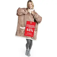 Blumtal Fleece Hoodie Deken met Mouwen - Draagbare cosy deken - hoodie deken met 2 voorzakken en capuchon small- Bruin- Sherpa