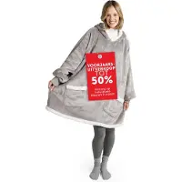 Blumtal Fleece Hoodie Deken met Mouwen - Draagbare cosy deken - hoodie deken met 2 voorzakken en capuchon - Large- Grijs- Sherpa