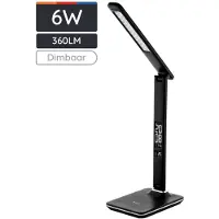 Avide LED Bureaulamp Nathan Dimbaar 6W - Met Kalender + Alarm + Klok + Thermometer Functie - 360 lumen - Zwart