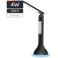 Avide LED Bureaulamp Dimbaar 4W - USB Opladen - Met Kalender + Alarm + Klok + Thermometer Functie - 250 lumen - Zwart
