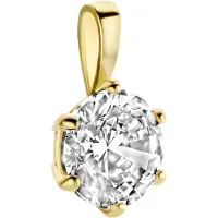 New Bling 9NBG-0202 Gouden Hangertje - Dames - Zirkonia - 6 mm - Solitair - 6 Poot zetting - 14 Karaat - Goud