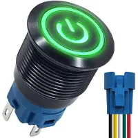 Proride Metalen Drukschakelaar 12V ON-OFF met Aansluitkabel - 22mm - Aan/uit schakelaar - Spatwaterdicht - 12V/24V - LED Indicatie Groen