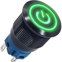 Proride Metalen Drukschakelaar 12V ON-OFF - 19mm - Aan/uit schakelaar - Spatwaterdicht - 12V/24V - LED Indicatie Groen