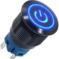 Proride Metalen Drukschakelaar 220V ON-OFF - 22mm - Aan/uit schakelaar - Spatwaterdicht - LED Indicatie Blauw