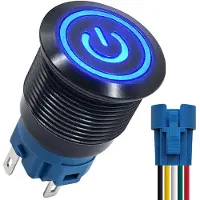 Proride Metalen Drukschakelaar ON-OFF met Aansluitkabel - 12mm - Spatwaterdicht - 12V/24V - LED Indicatie Blauw