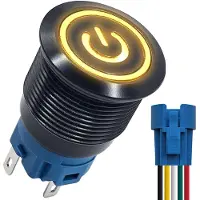 Proride Metalen Drukschakelaar 12V ON-OFF met Aansluitkabel - 19mm - Aan/uit schakelaar - Spatwaterdicht - 12V/24V - LED Indicatie Geel