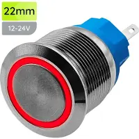 Proride Metalen Drukschakelaar 12V ON-OFF - 22mm - Aan/uit schakelaar - Spatwaterdicht - 12V/24V - LED Indicatie Rood