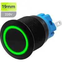 Proride Metalen Drukschakelaar 220V ON-OFF - 19mm - Aan/uit schakelaar - Spatwaterdicht - LED Indicatie Groen