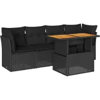vidaXL 5-delige tuinmeubelset met kussens, zwart, polyrotan