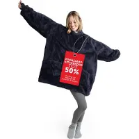 Blumtal Fleece Hoodie Deken met Mouwen - Draagbare cosy deken - hoodie deken met 2 voorzakken en capuchon small- Donkerblauw