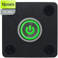 Proride Metalen drukschakelaar Inbouwpaneel 12V ON-OFF - 16mm - met Aansluitkabel - 12V/24V - LED indicatie Groen