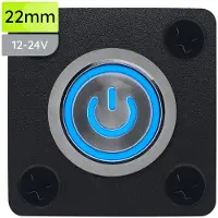 Proride Metalen drukschakelaar Inbouwpaneel 12V ON-OFF - 22mm - met Aansluitkabel - 12V/24V - LED indicatie Blauw