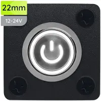 Proride Metalen drukschakelaar Inbouwpaneel 12V ON-OFF - 22mm - met Aansluitkabel - 12V/24V - LED indicatie Wit
