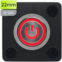 Proride Metalen drukschakelaar Inbouwpaneel 12V ON-OFF - 22mm - met Aansluitkabel - 12V/24V - LED indicatie Rood