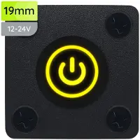 Proride Metalen drukschakelaar Inbouwpaneel 12V ON-OFF - 19mm - met Aansluitkabel - 12V/24V - LED indicatie Geel