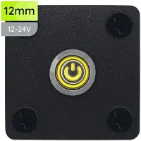 Proride Metalen Pulsschakelaar Inbouwpaneel 12V OFF-(ON) - 12mm - met Aansluitkabel - Spatwaterdicht - 12V/24V - LED indicatie Geel