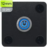 Proride Metalen Pulsschakelaar Inbouwpaneel 12V OFF-(ON) - 12mm - met Aansluitkabel - Spatwaterdicht - 12V/24V - LED indicatie Blauw