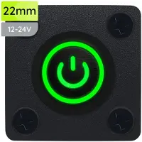 Proride Metalen drukschakelaar Inbouwpaneel 12V ON-OFF - 22mm - met Aansluitkabel - 12V/24V - LED indicatie Groen