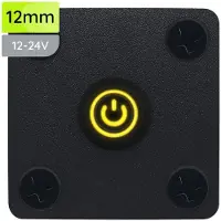 Proride Metalen drukschakelaar Inbouwpaneel 12V ON-OFF - 12mm - met Aansluitkabel - 12V/24V - LED indicatie Geel