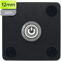 Proride Metalen Pulsschakelaar Inbouwpaneel 220V OFF-(ON) - 12mm - met Aansluitkabel - Spatwaterdicht - LED indicatie Wit
