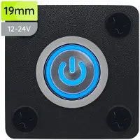 Proride Metalen Pulsschakelaar Inbouwpaneel 12V OFF-(ON) - 19mm - met Aansluitkabel - Spatwaterdicht - 12V/24V - LED indicatie Blauw