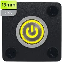 Proride Metalen Pulsschakelaar Inbouwpaneel 220V OFF-(ON) - 19mm - met Aansluitkabel - Spatwaterdicht - LED indicatie Geel
