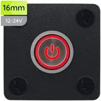 Proride Metalen drukschakelaar Inbouwpaneel 12V ON-OFF - 16mm - met Aansluitkabel - 12V/24V - LED indicatie Rood