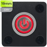 Proride Metalen Pulsschakelaar Inbouwpaneel 220V OFF-(ON) - 19mm - met Aansluitkabel - Spatwaterdicht - LED indicatie Rood