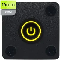 Proride Metalen drukschakelaar Inbouwpaneel 220V ON-OFF - 16mm - met Aansluitkabel - LED indicatie Geel